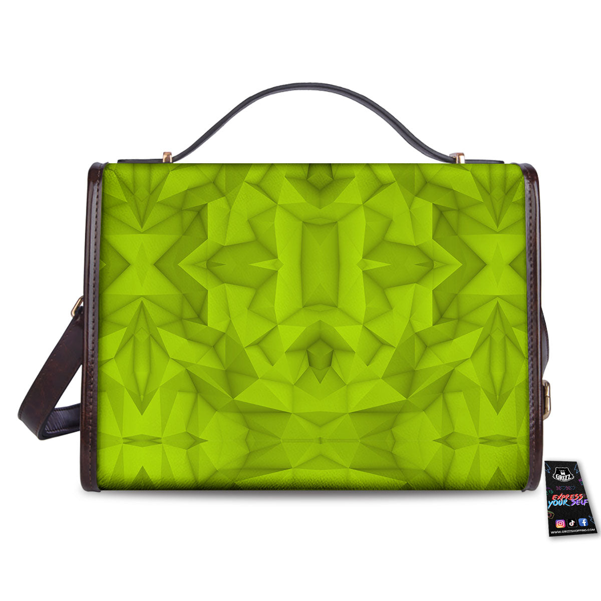 Polygonal Geometric Lime Green Print Women's Satchel Bag - Image 2