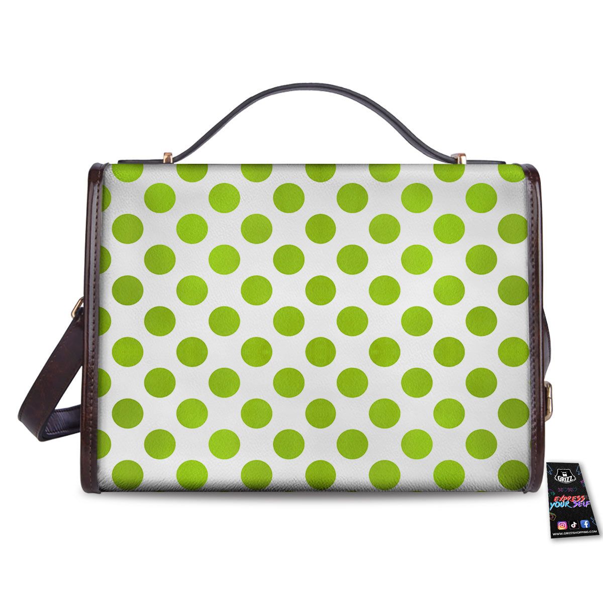Polka Dot Lime Green And White Print Women's Satchel Bag - Image 2