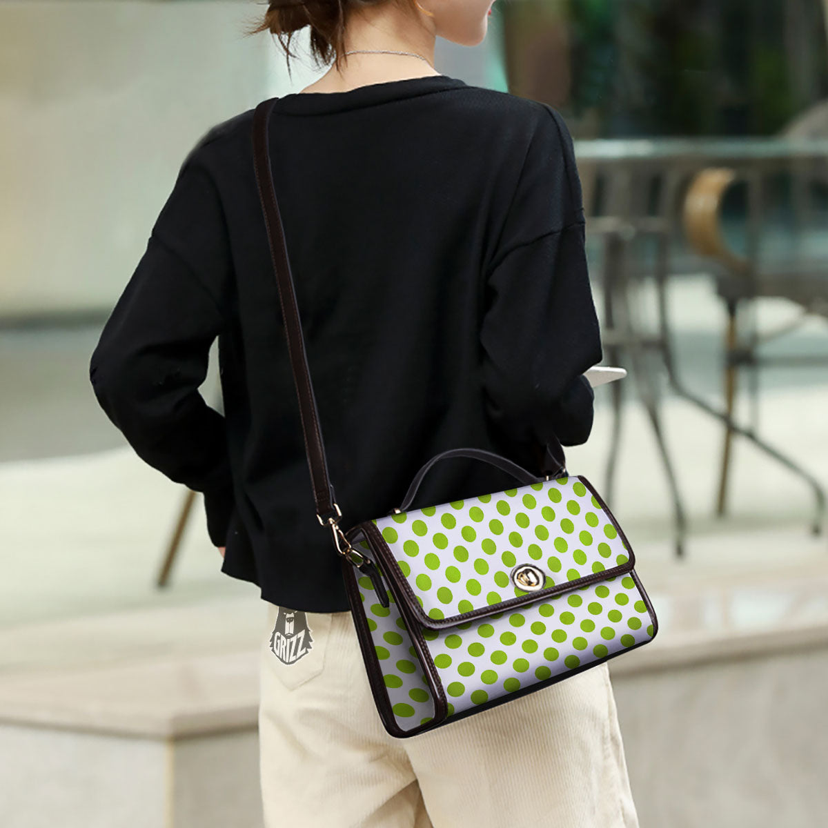 Polka Dot Lime Green And White Print Women's Satchel Bag - Image 3