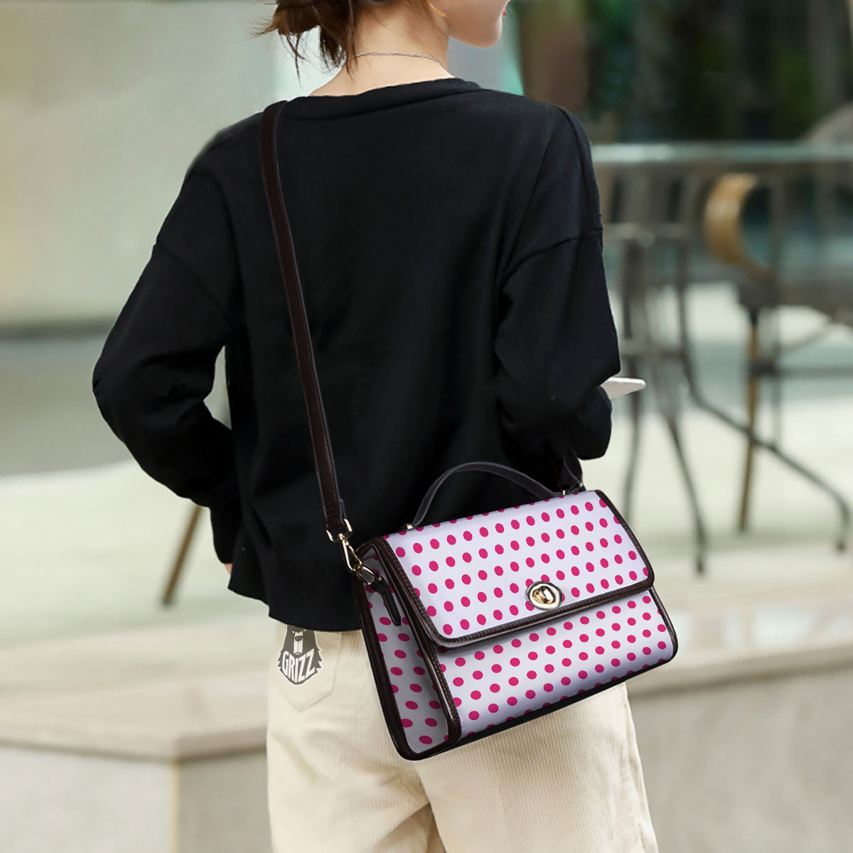 Polka Dot White And Pink Print Pattern Women's Satchel Bag - Image 3