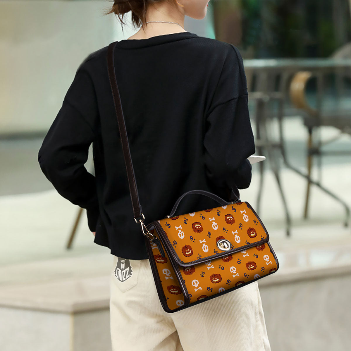 Pumkin And Skull Halloween Print Pattern Women's Satchel Bag - Image 3