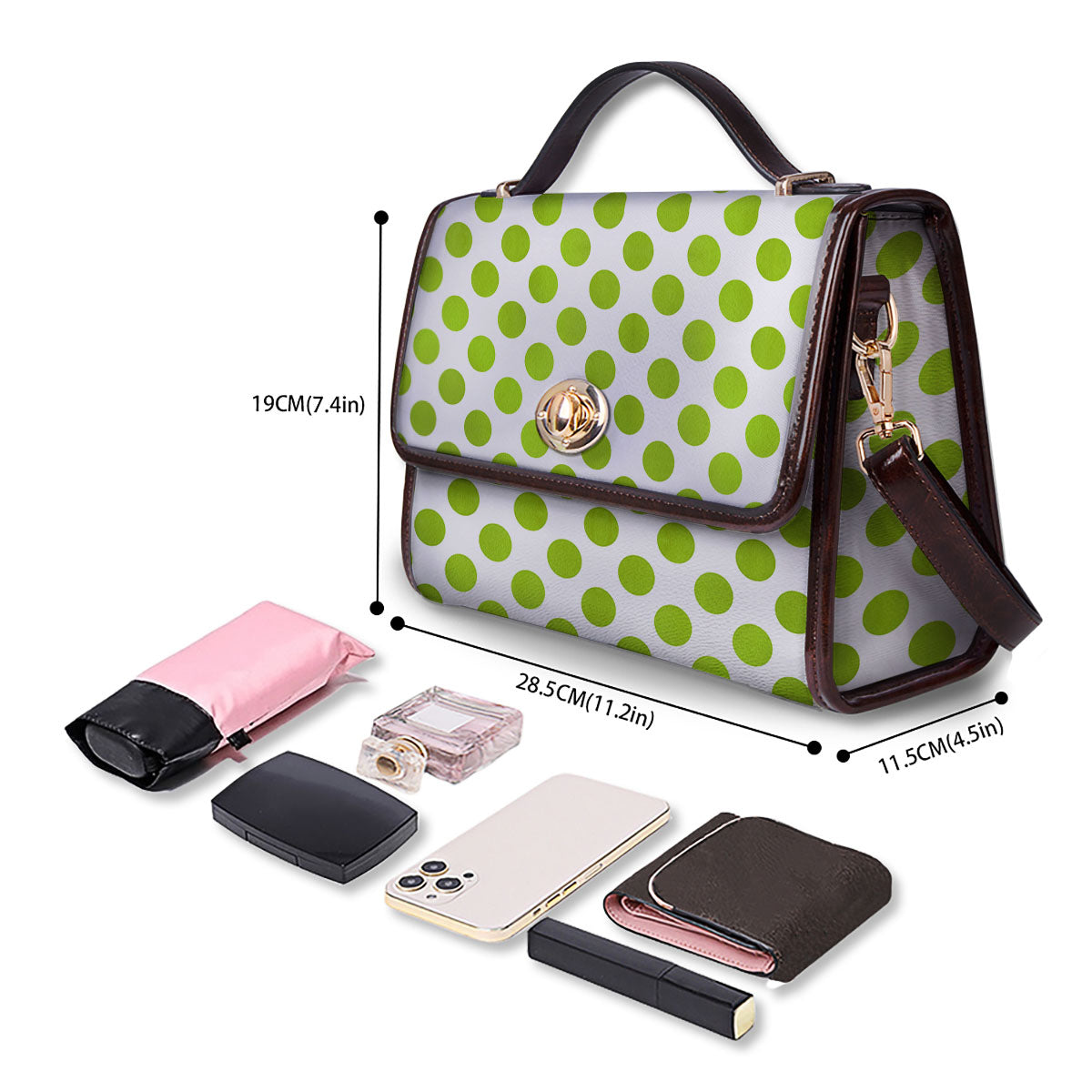 Polka Dot Lime Green And White Print Women's Satchel Bag - Image 4