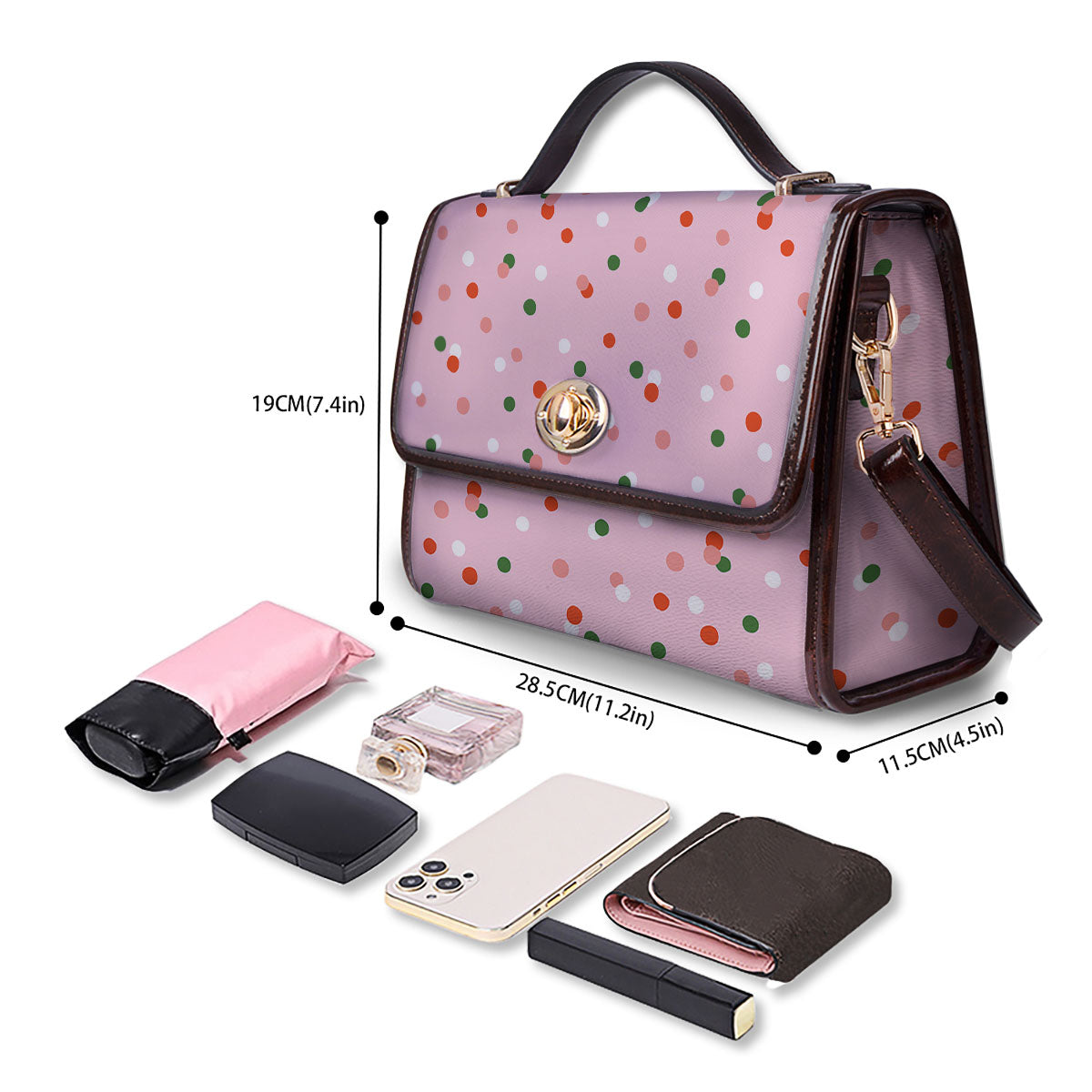 Polka Dot Merry Christmas Print Pattern Women's Satchel Bag - Image 4