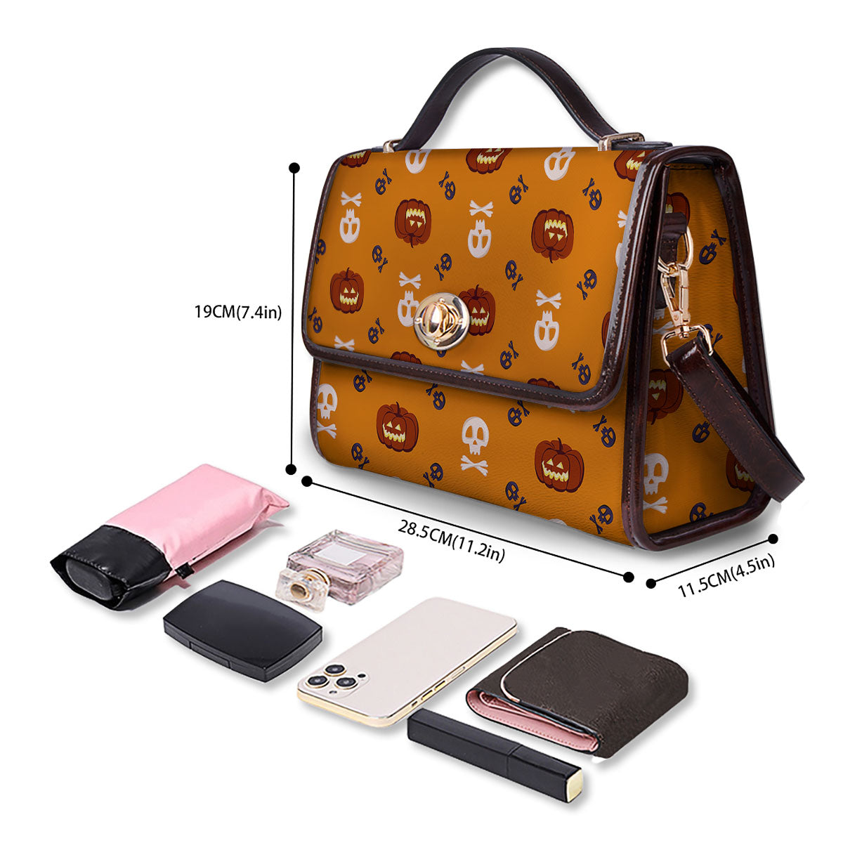 Pumkin And Skull Halloween Print Pattern Women's Satchel Bag - Image 4