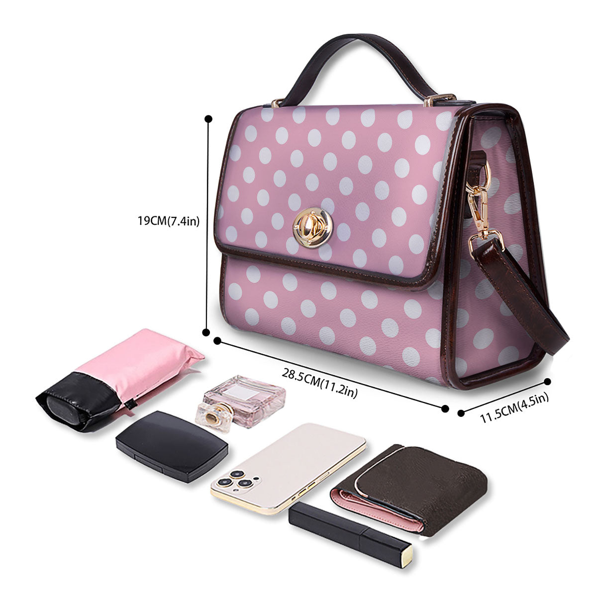 Polka Dot Pink And White Print Women's Satchel Bag - Image 4
