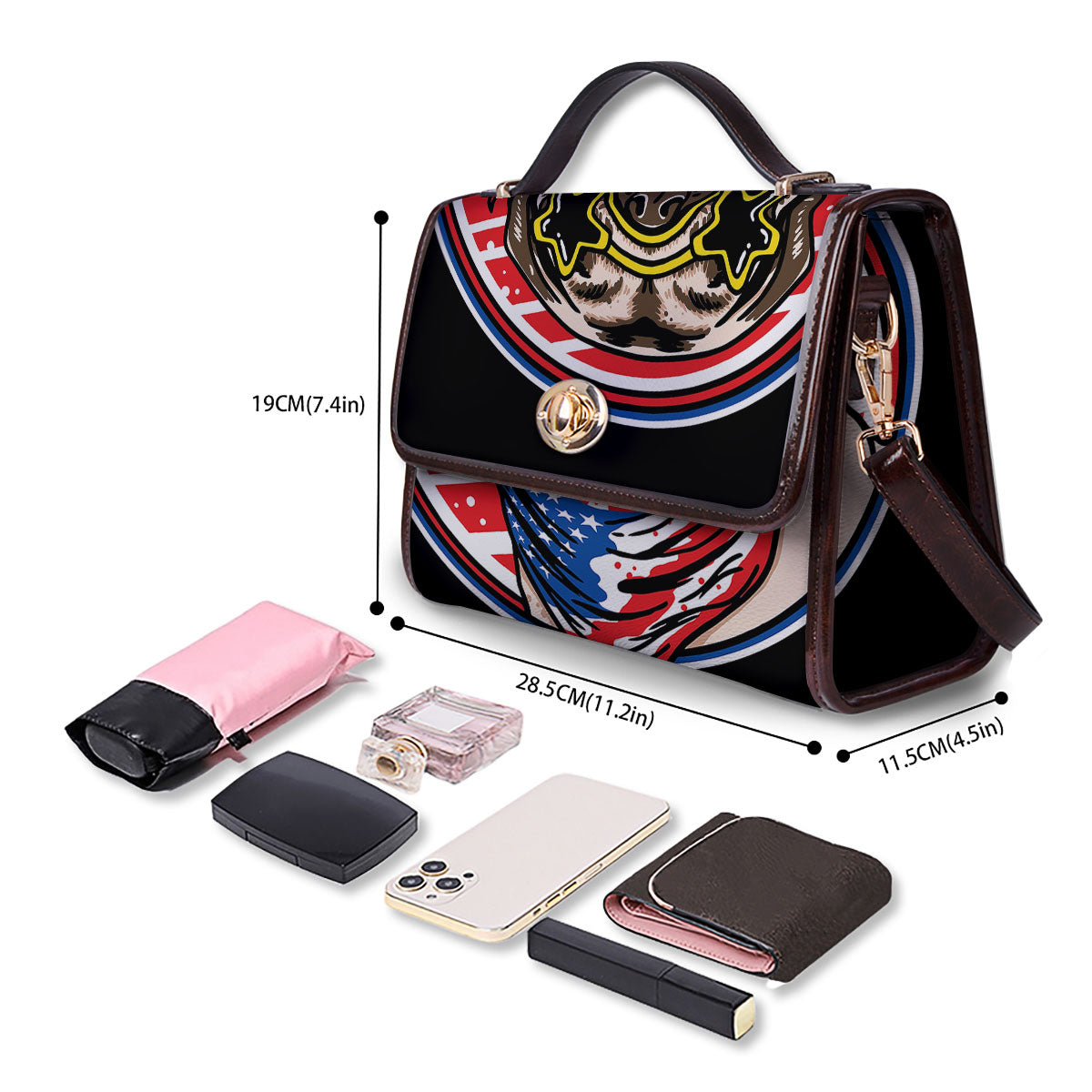 Pug Hipster Print Women's Satchel Bag - Image 4