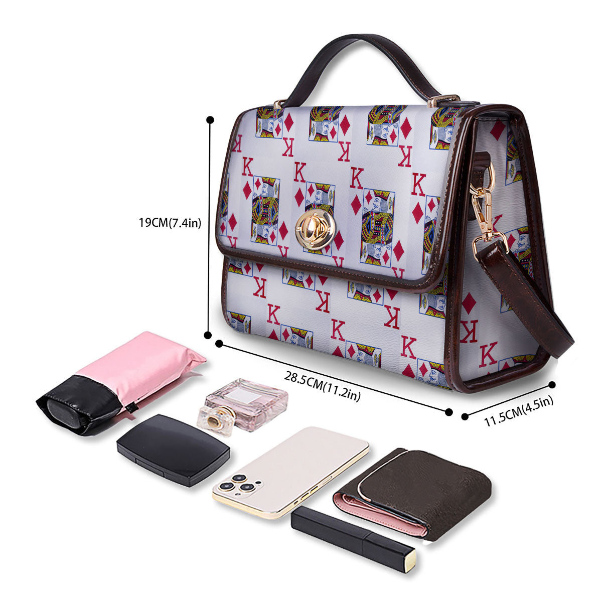 Playing Card King Of Diamonds Print Pattern Women's Satchel Bag - Image 4
