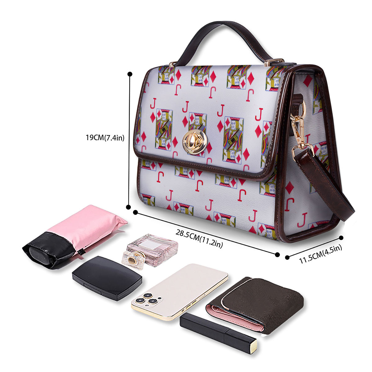 Playing Card Jack Of Diamonds Print Pattern Women's Satchel Bag - Image 4