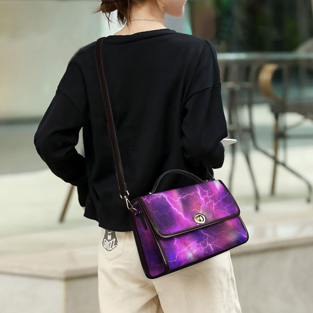 Plasma Lightning Print Women's Satchel Bag - Image 3