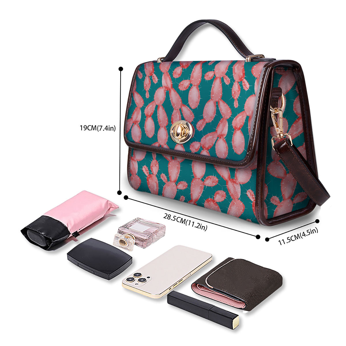 Pink Cactus Print Pattern Women's Satchel Bag - Image 4