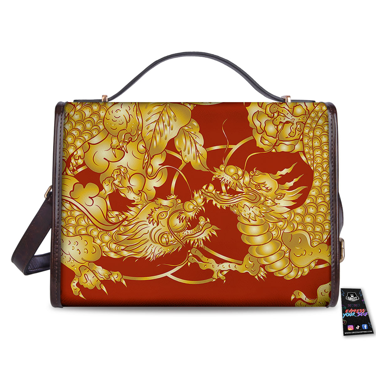 Japanese Dragon Orange Print Women's Satchel Bag - Image 2