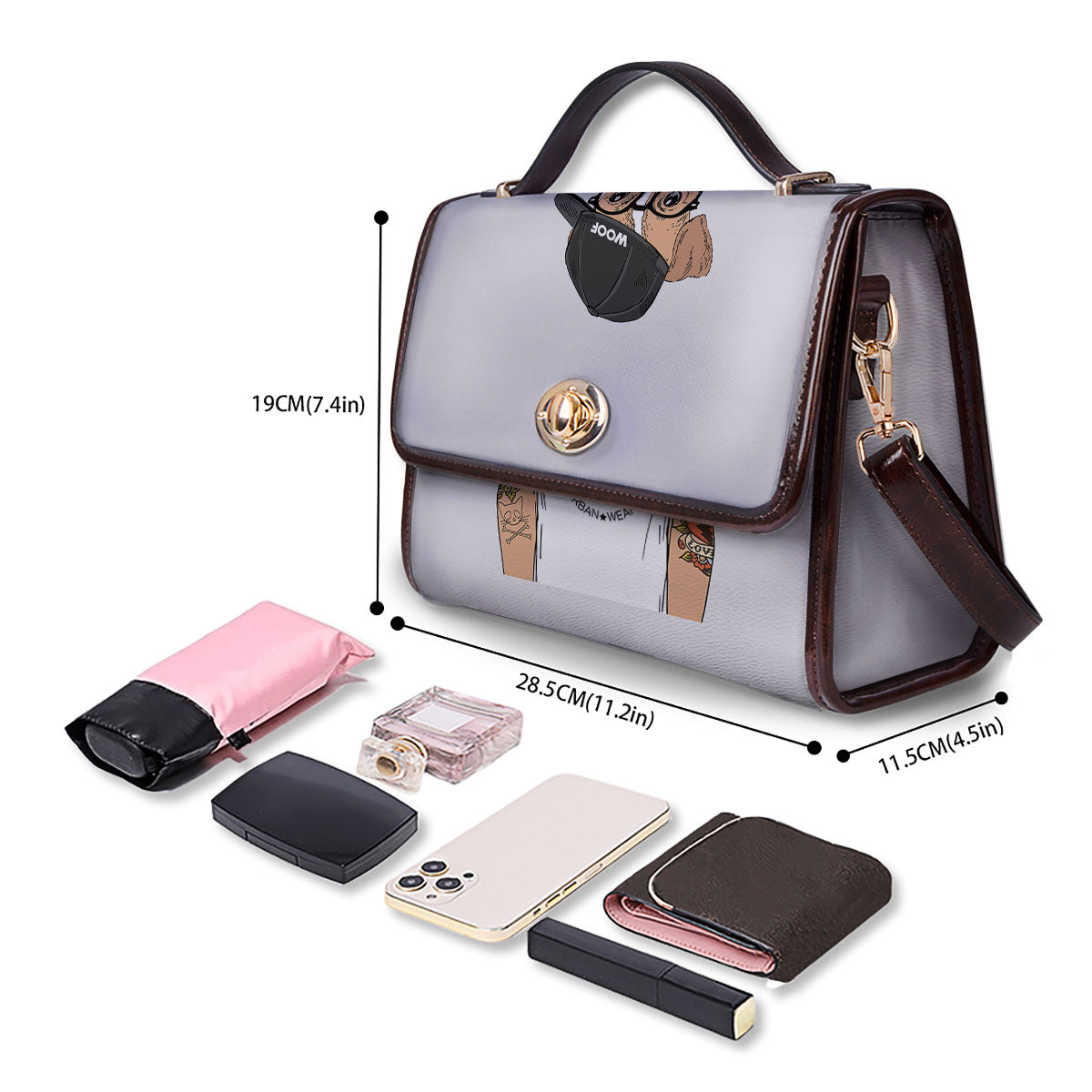 Jack Russell Terrier Hipster Print Women's Satchel Bag - Image 4