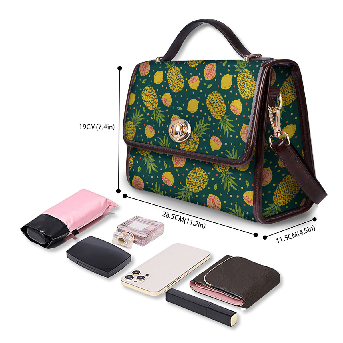 Pineapple Hawaiian Lime Print Pattern Women's Satchel Bag - Image 4