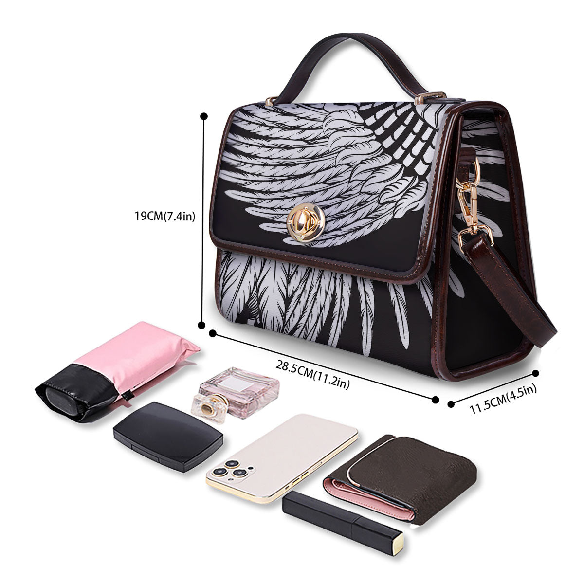 Indian Portrait Monochrome Native Print Women's Satchel Bag - Image 4