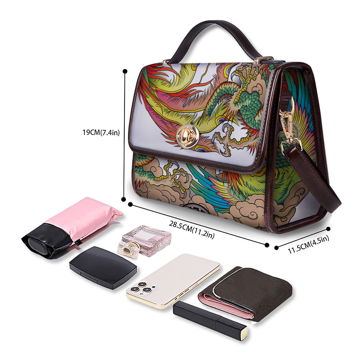 Phoenix And Dragon Japanese Tattoo Print Women's Satchel Bag - Image 4