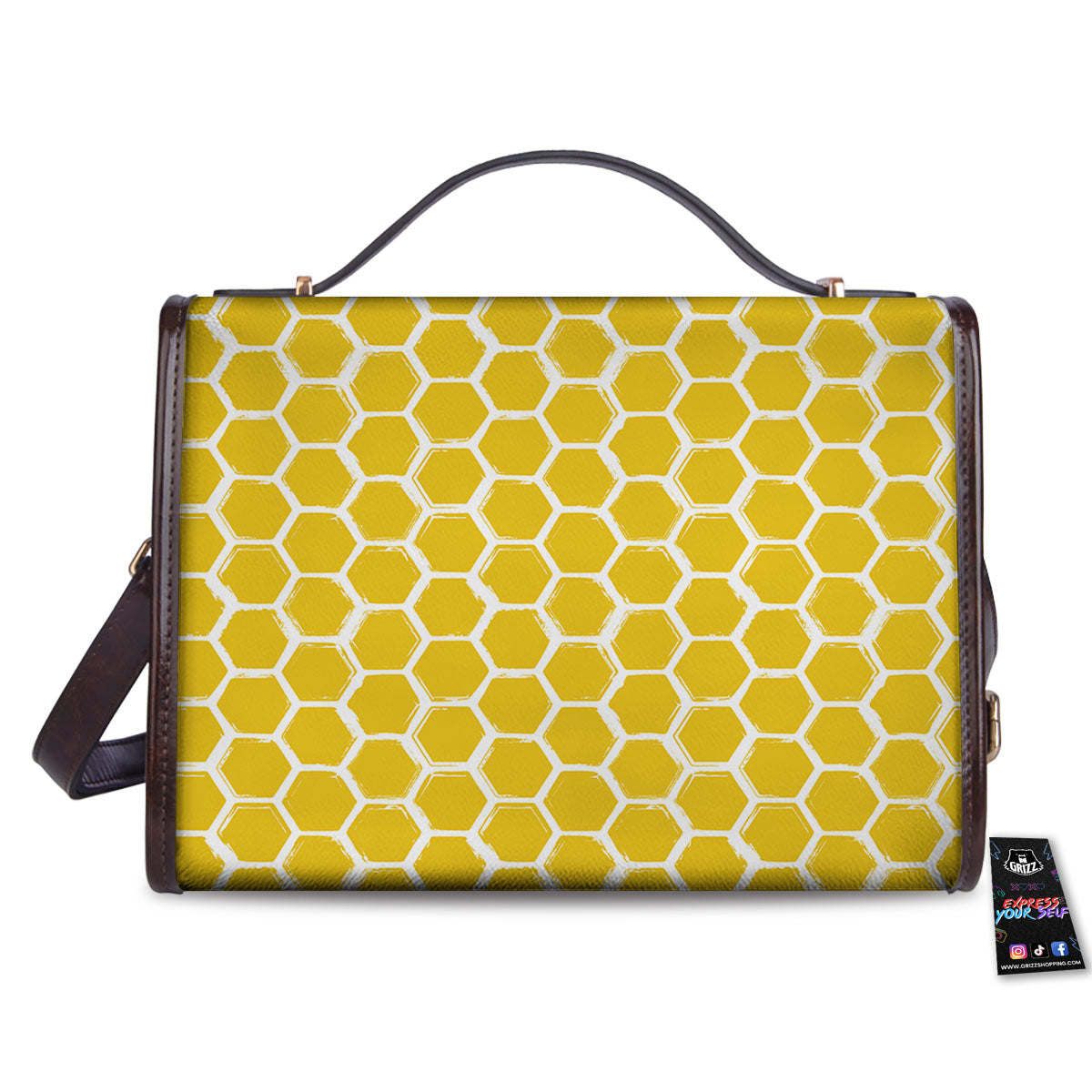 Honeycomb Print Pattern Women's Satchel Bag - Image 2