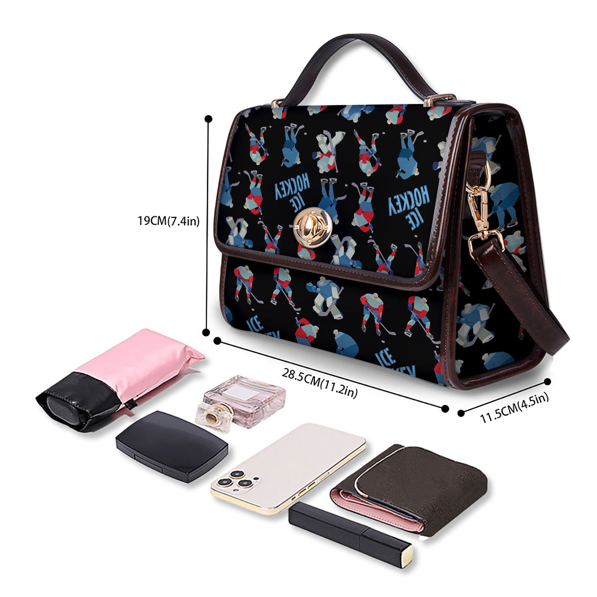 Ice Hockey Players Print Pattern Women's Satchel Bag - Image 4