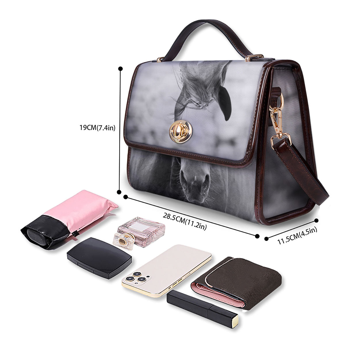 Horse Monochrome Print Women's Satchel Bag - Image 4