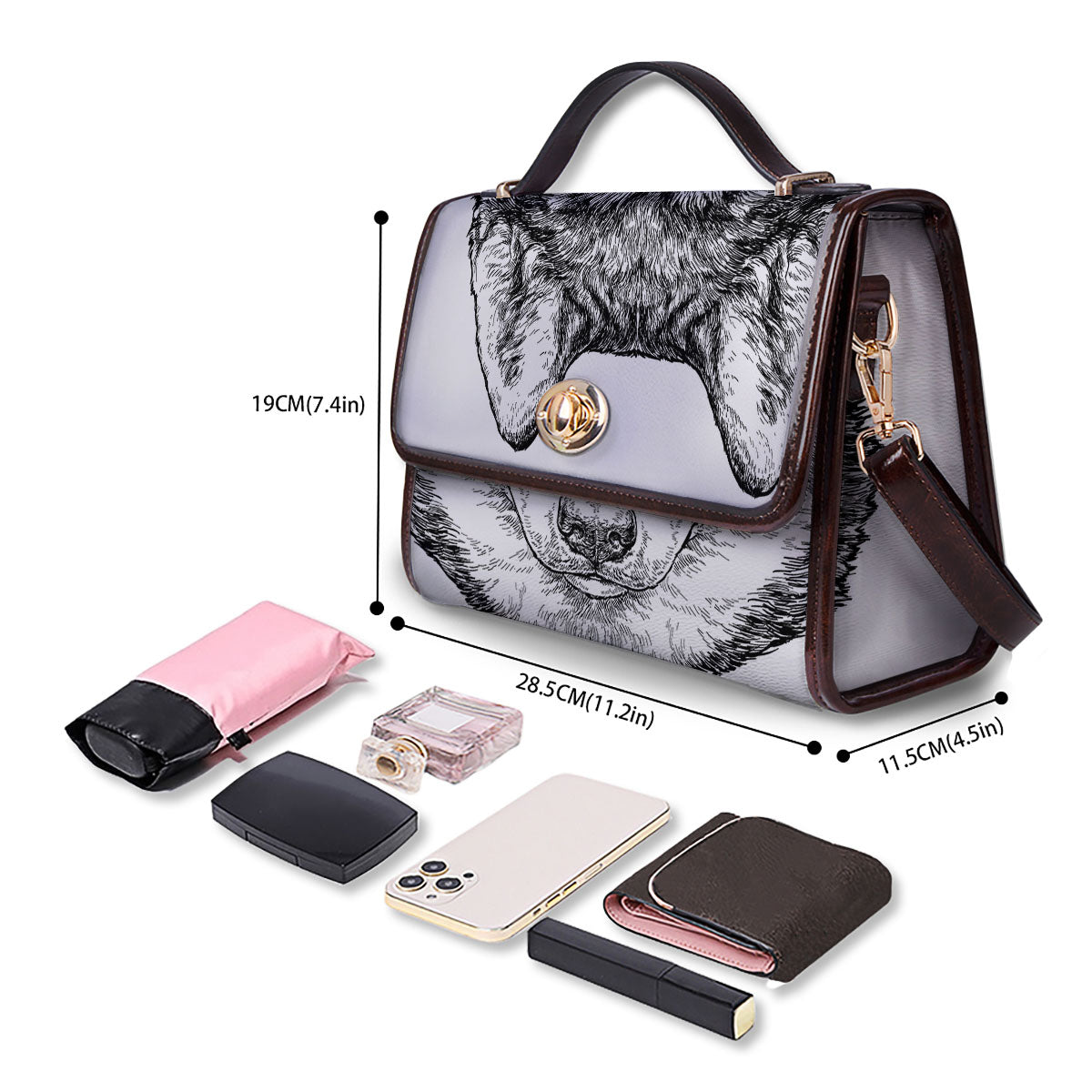 Husky Hippie Siberian Print Women's Satchel Bag - Image 4