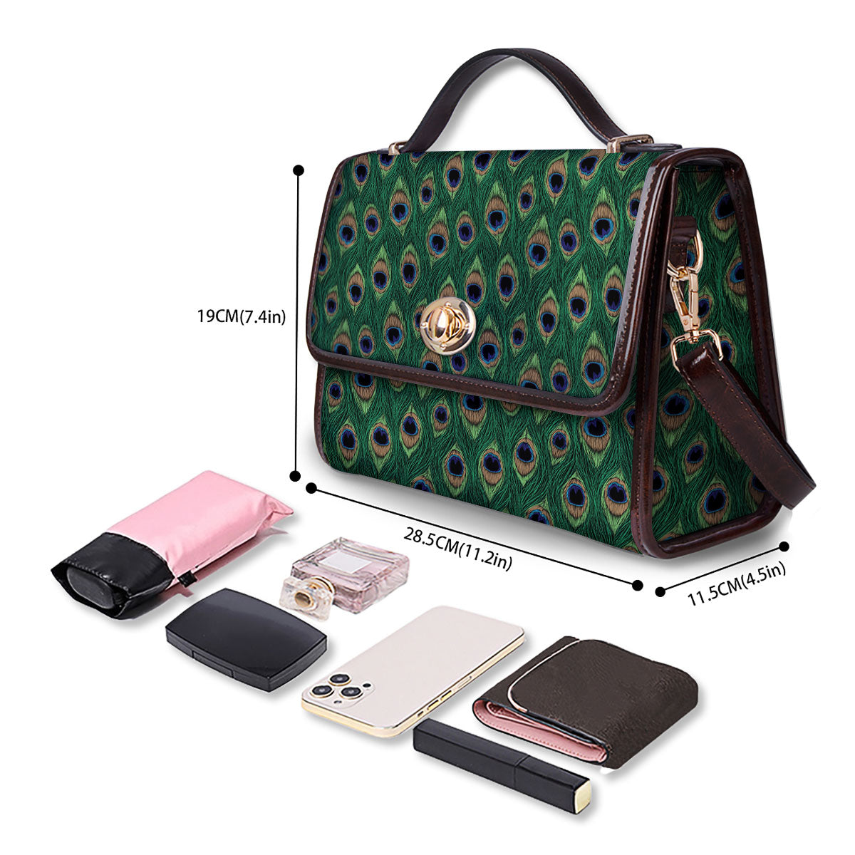 Peacock Tail Print Women's Satchel Bag - Image 4