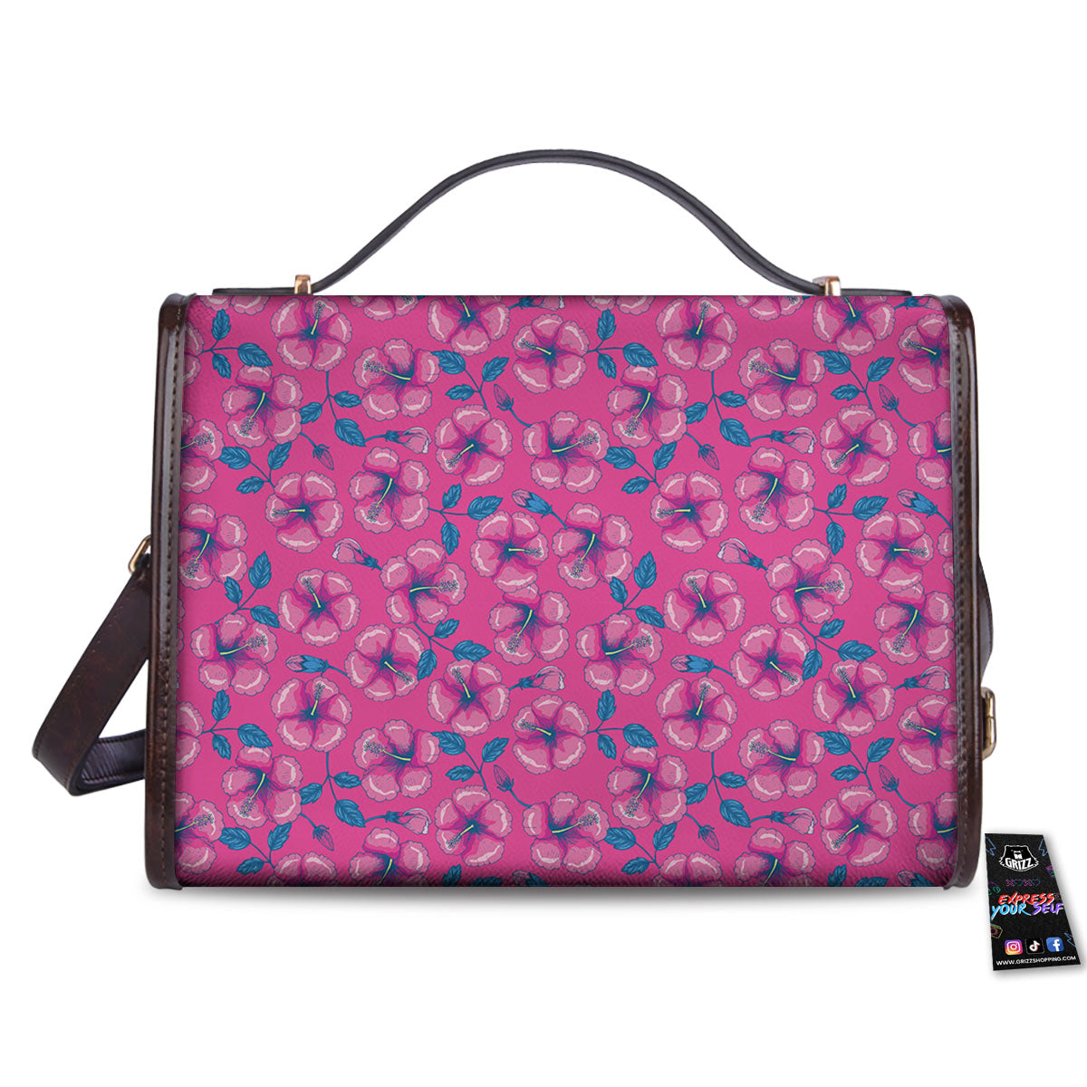 Hibiscus Tropical Hot Pink Print Pattern Women's Satchel Bag - Image 2