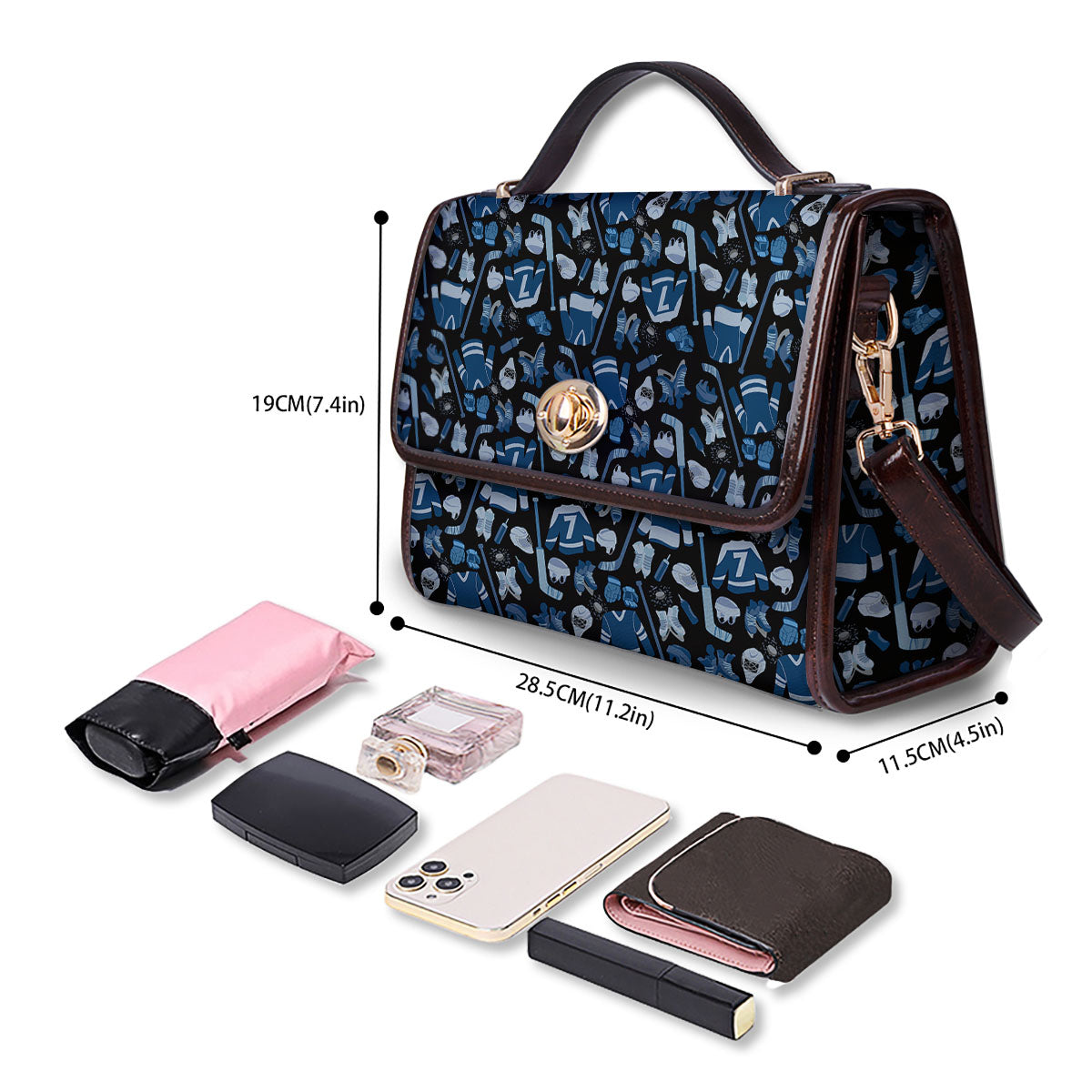 Hockey Equipment Print Pattern Women's Satchel Bag - Image 4