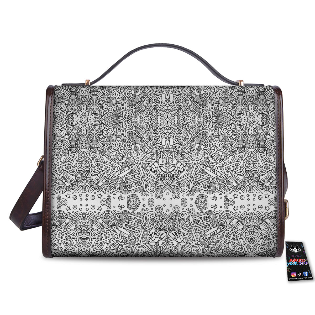 Hippie Graffiti Monochrome Print Pattern Women's Satchel Bag - Image 2