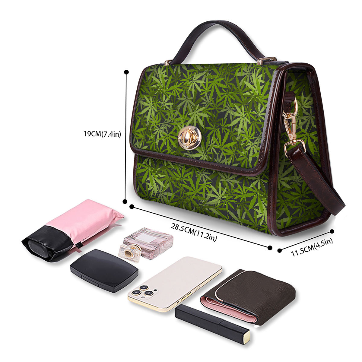 Pattern Leaf Marijuana Print Women's Satchel Bag - Image 4