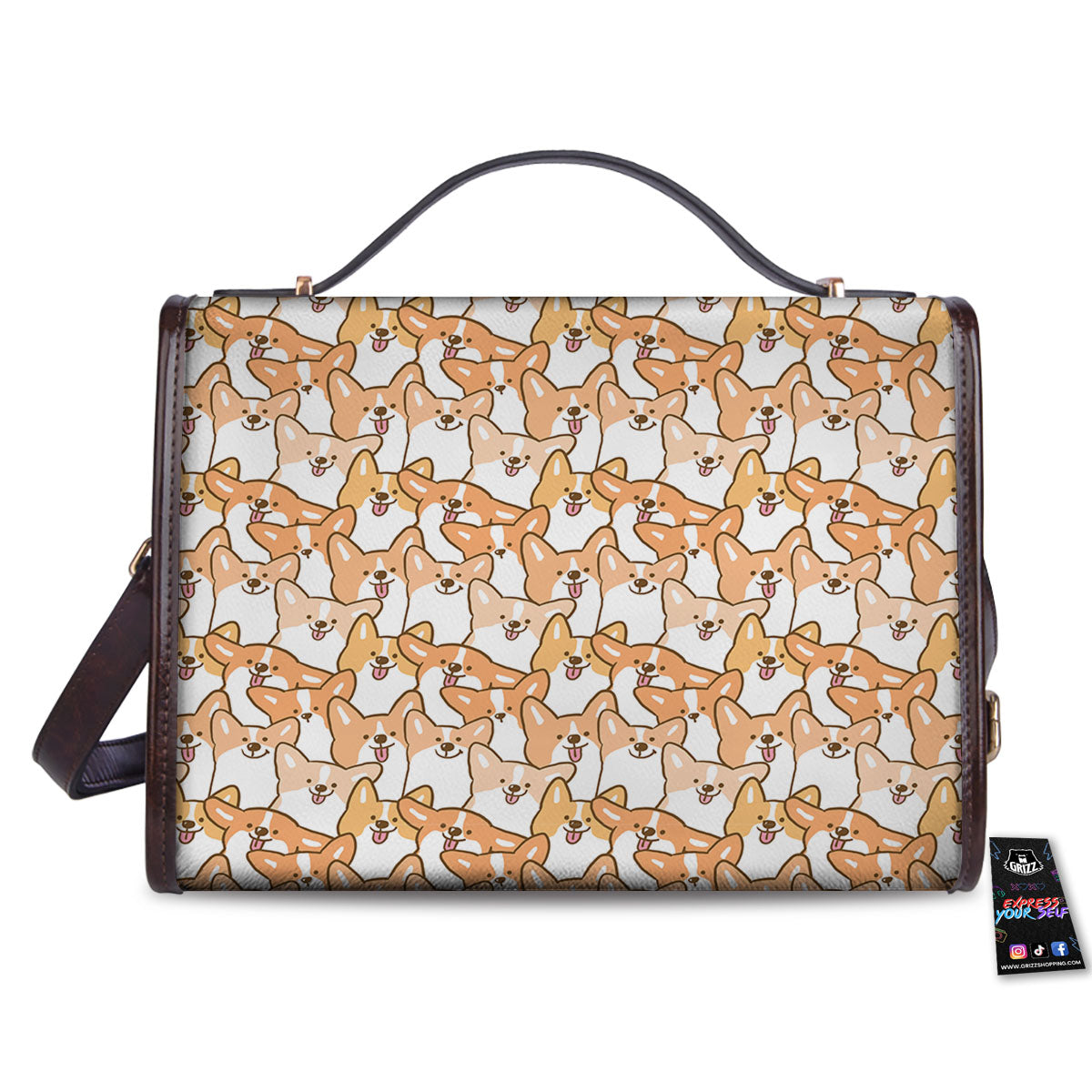 Happy Corgi Print Pattern Women's Satchel Bag - Image 2