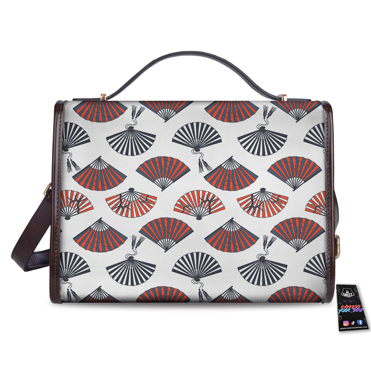 Hand Fan Japanese Print Pattern Women's Satchel Bag - Image 2