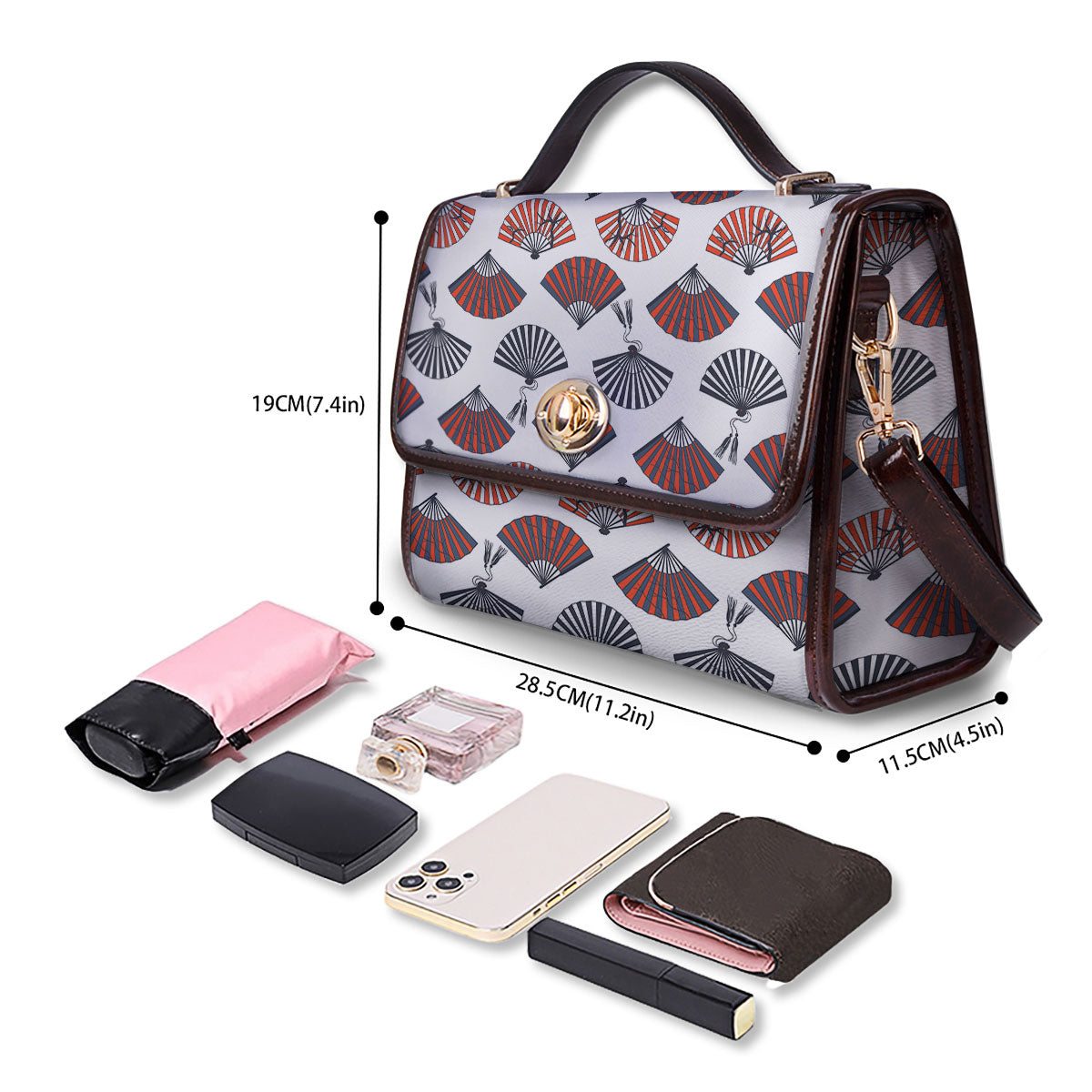 Hand Fan Japanese Print Pattern Women's Satchel Bag - Image 4