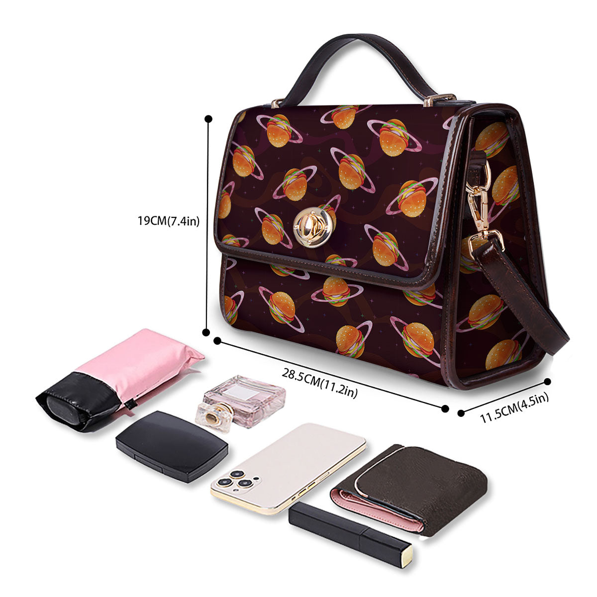 Hamburger Planet Print Pattern Women's Satchel Bag - Image 4