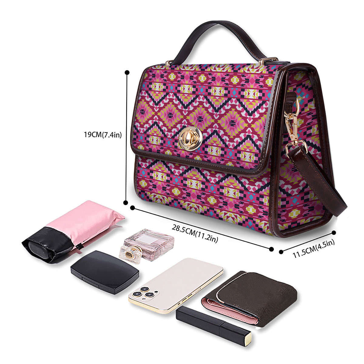 Geometric Ethnic Pink Aztec Print Pattern Women's Satchel Bag - Image 4