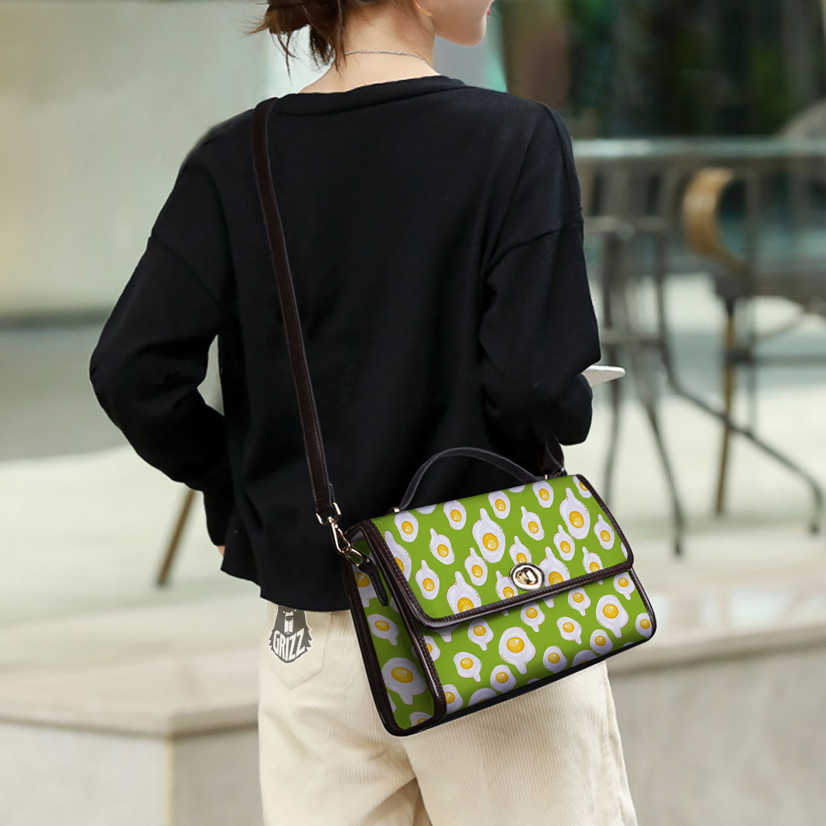 Fried Eggs Lime Green Print Pattern Women's Satchel Bag - Image 3