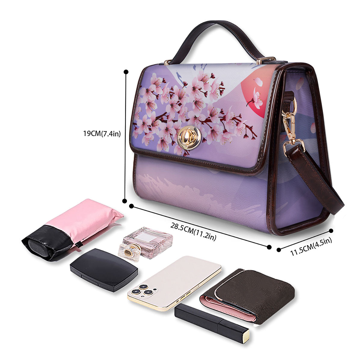 Fuji Mount And Cherry Blossom Print Women's Satchel Bag - Image 4