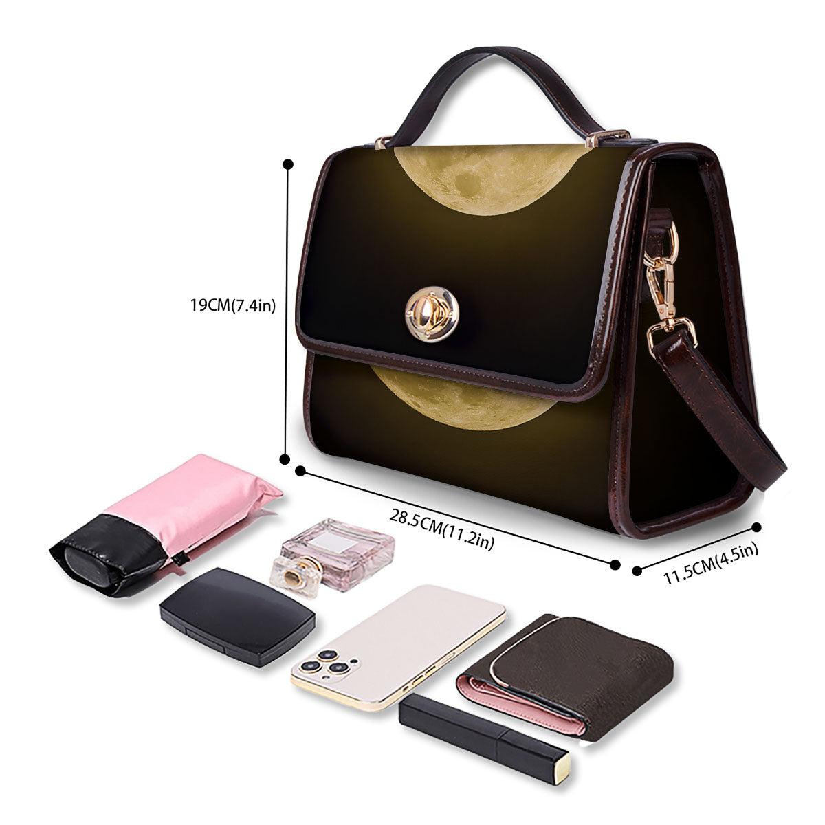 Full Moon Night Sky Print Women's Satchel Bag - Image 4