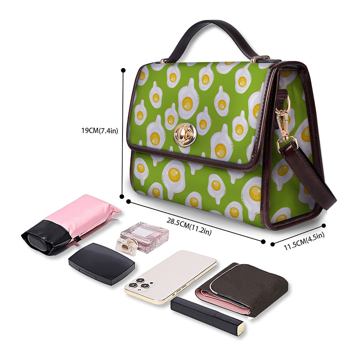 Fried Eggs Lime Green Print Pattern Women's Satchel Bag - Image 4