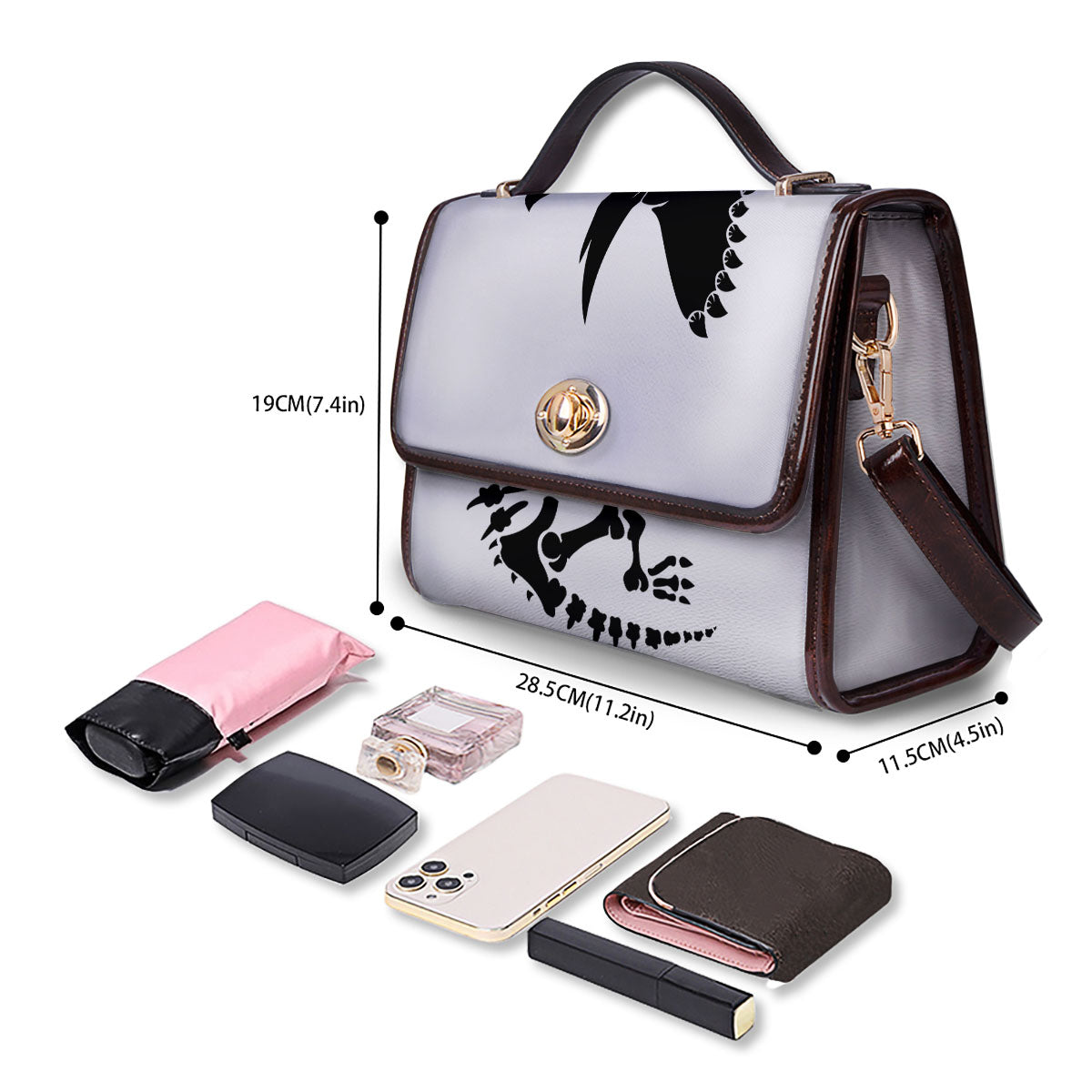 Fossil Dinosaur Monochrome Print Women's Satchel Bag - Image 4