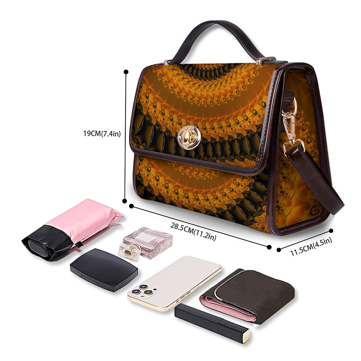 Fractal Orange Print Women's Satchel Bag - Image 4