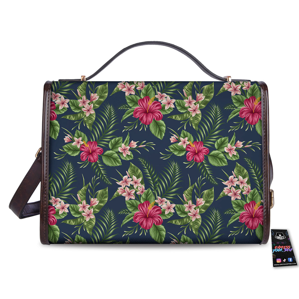 Flowers Hibiscus Plumeria Print Pattern Women's Satchel Bag - Image 2