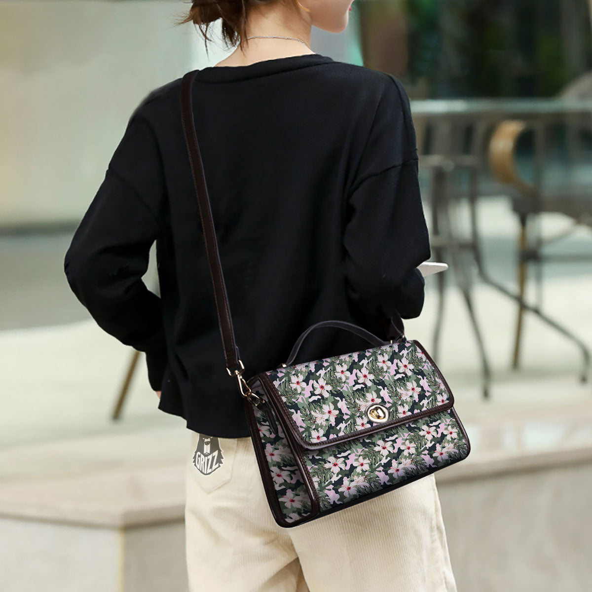 Flower Military Camouflage Print Pattern Women's Satchel Bag - Image 3