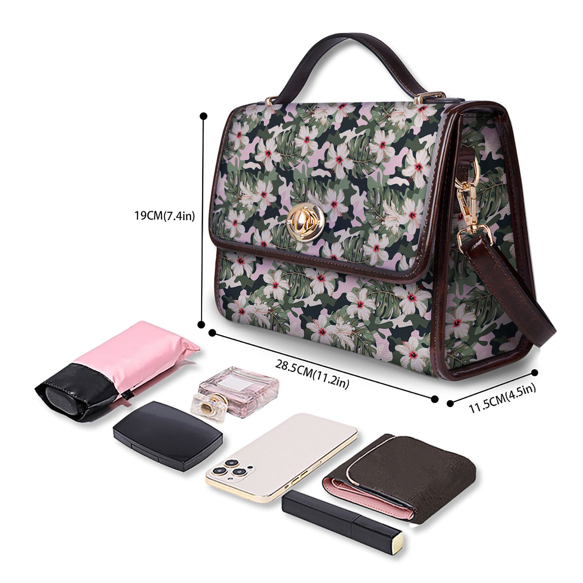 Flower Military Camouflage Print Pattern Women's Satchel Bag - Image 4
