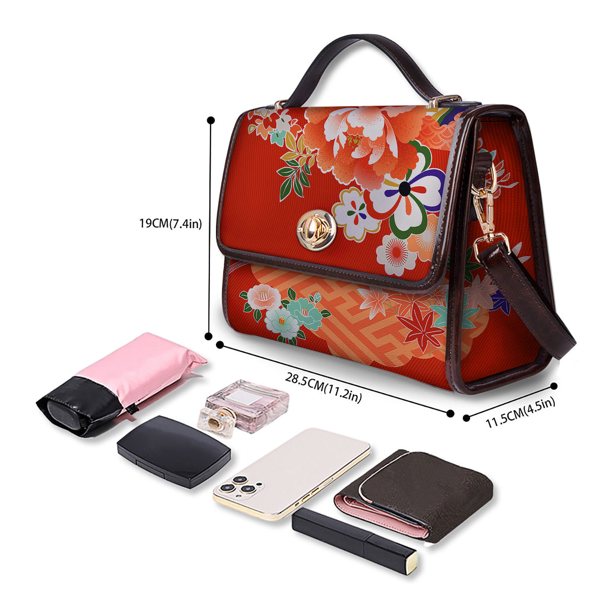 Flower Japanese Print Women's Satchel Bag - Image 4
