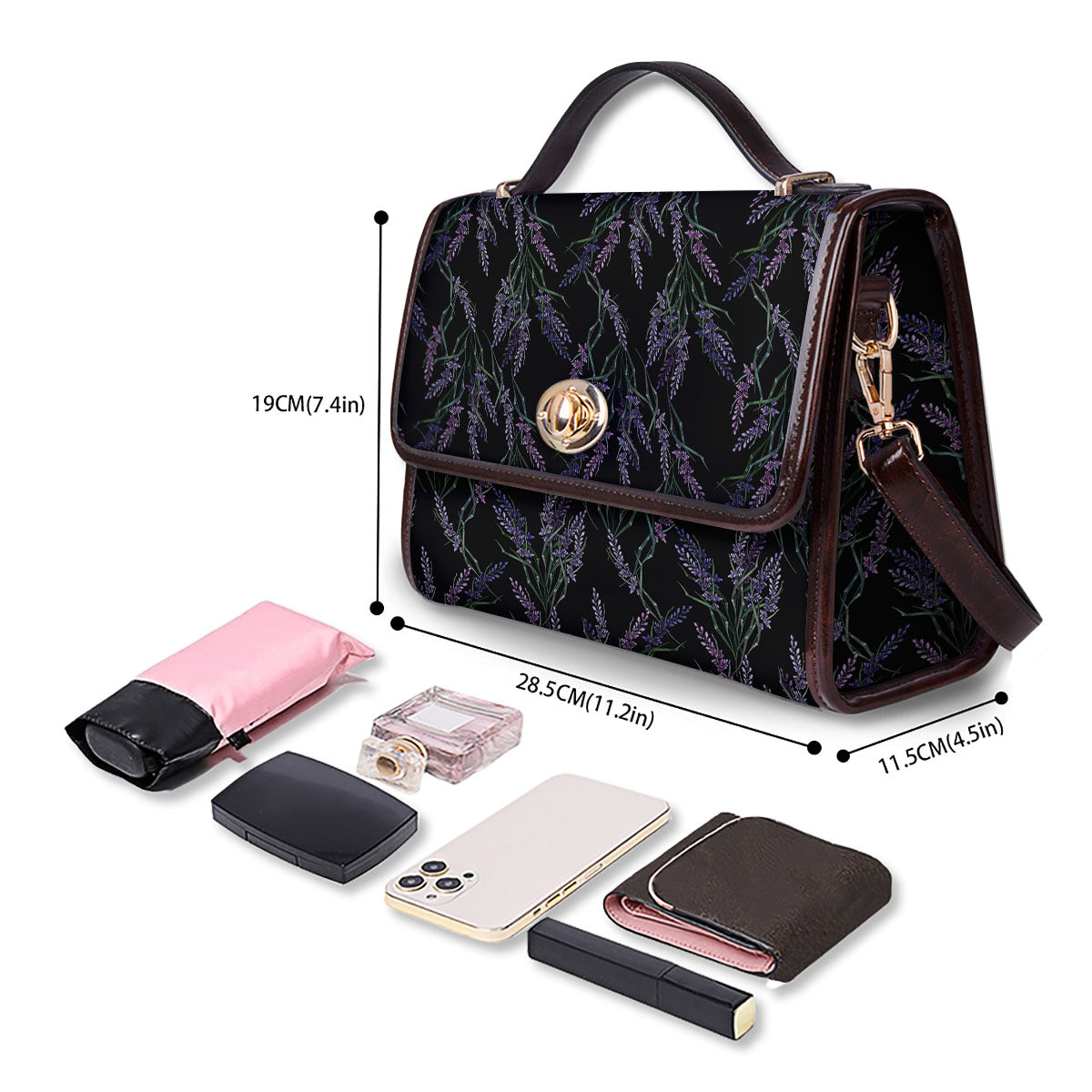Flowers Lavender Print Pattern Women's Satchel Bag - Image 4
