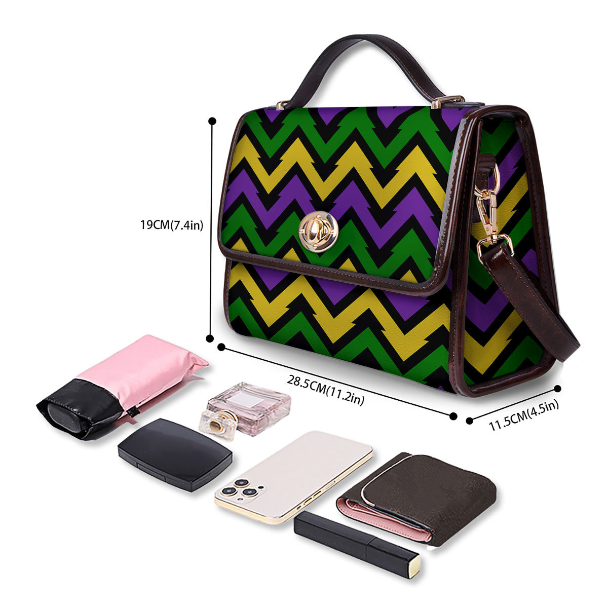 Fat Tuesday Zigzag Mardi Gras Print Women's Satchel Bag - Image 4
