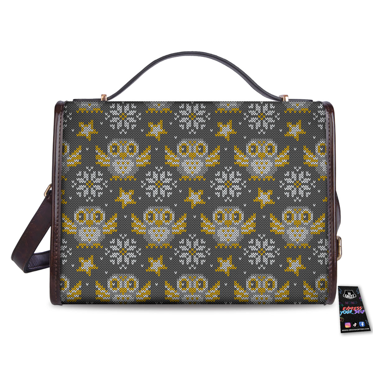 Owl Knitted Print Pattern Women's Satchel Bag - Image 2