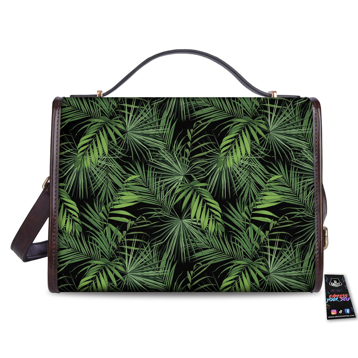 Palm Leaf Night Tropical Print Pattern Women's Satchel Bag - Image 2