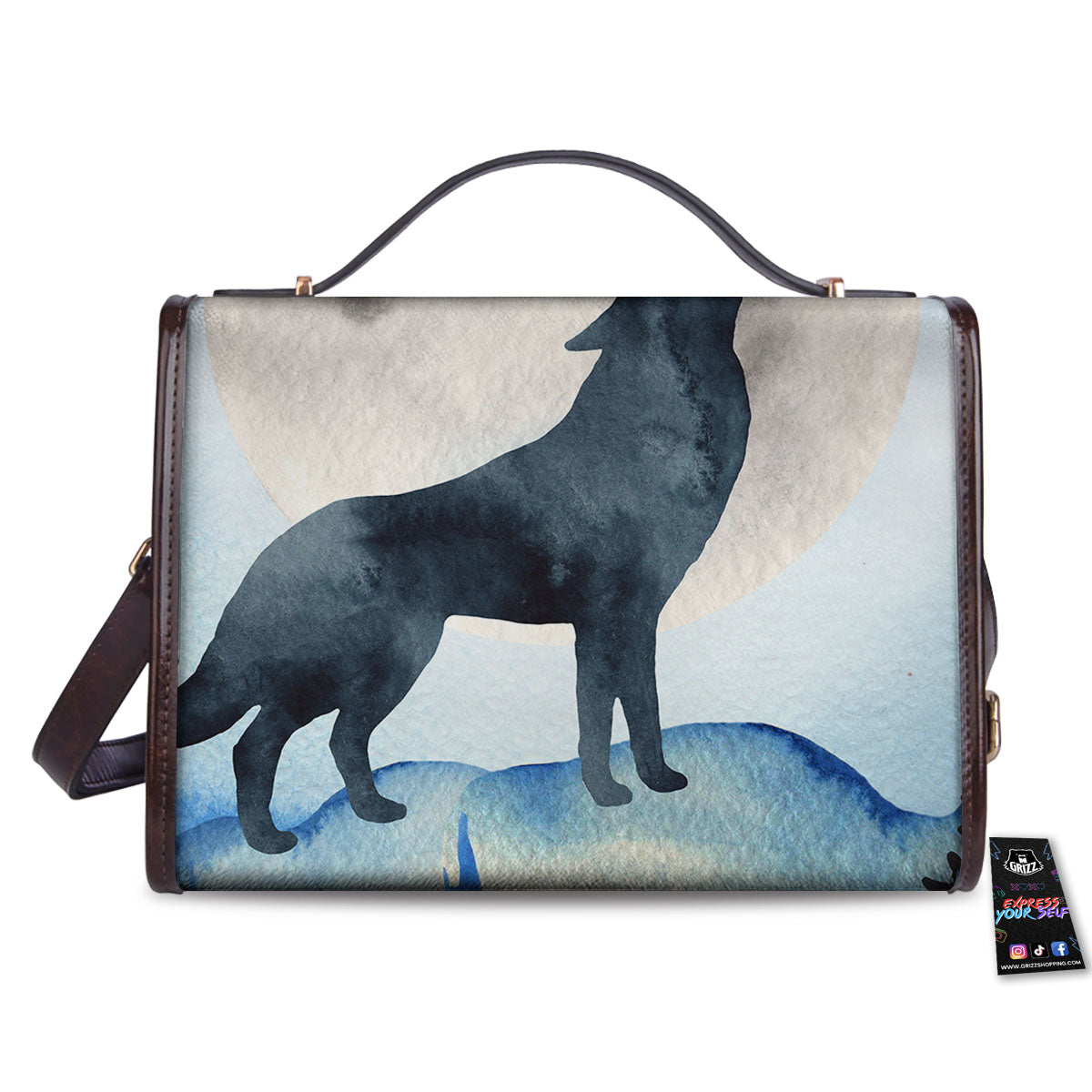 Painting Howling Wolf Snowy Print Women's Satchel Bag - Image 2