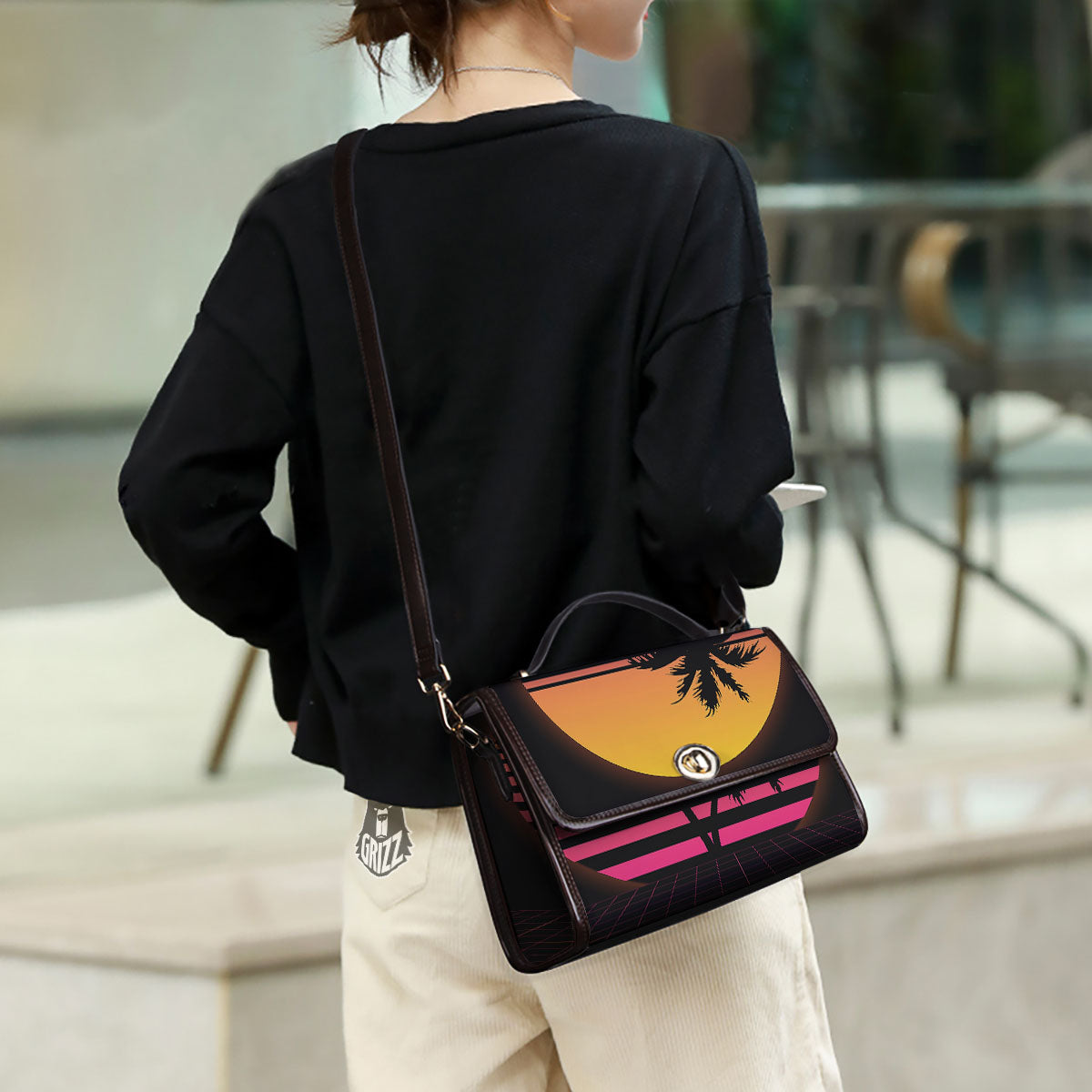 Palm Trees And Night Sunset Sky Print Women's Satchel Bag - Image 3