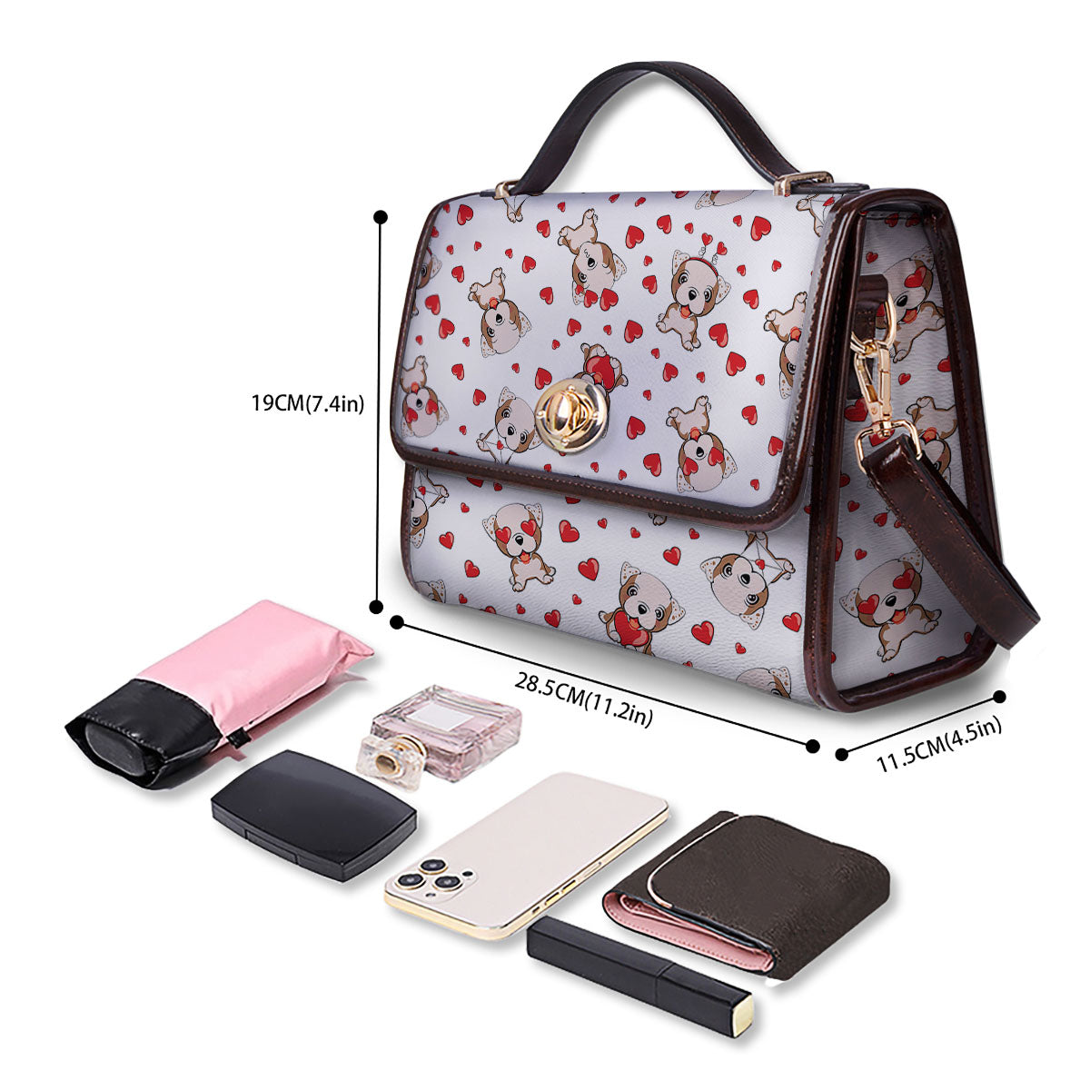 English Bulldog Lovely Print Pattern Women's Satchel Bag - Image 4